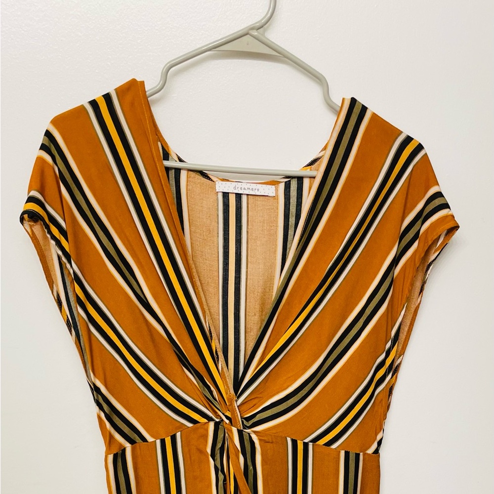 Dreamers Mustard Yellow Asymmetrical Striped Dress Large